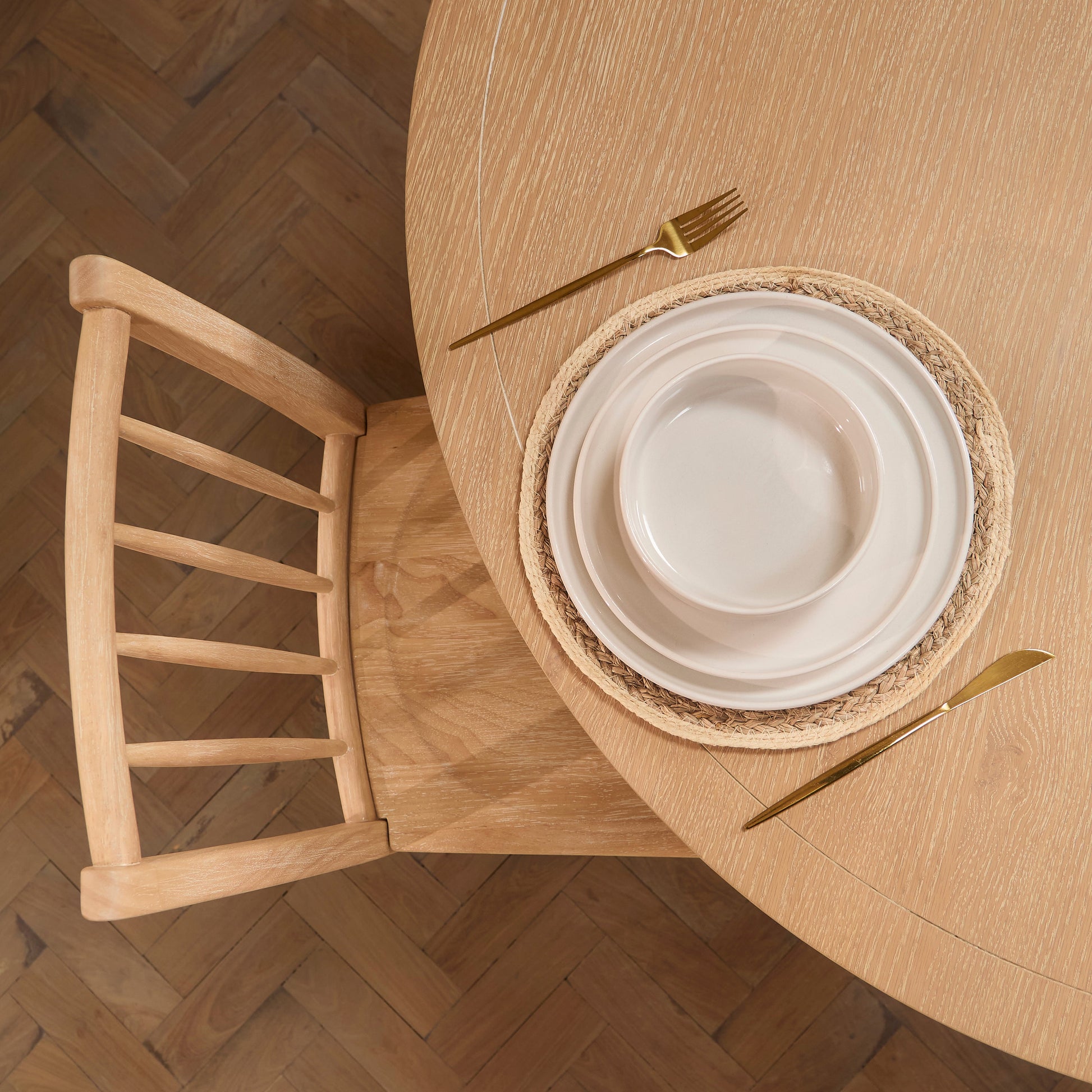Charlotte Whitewash Round Dining Table Set - 4 Seater - Tilly Dining Chairs - Whitewash Oak Legs - Laura James
