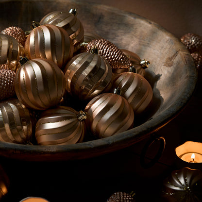 Valen Shatterproof 8cm Mixed Swirl Baubles - Set of 6 - Rose Gold - Laura James