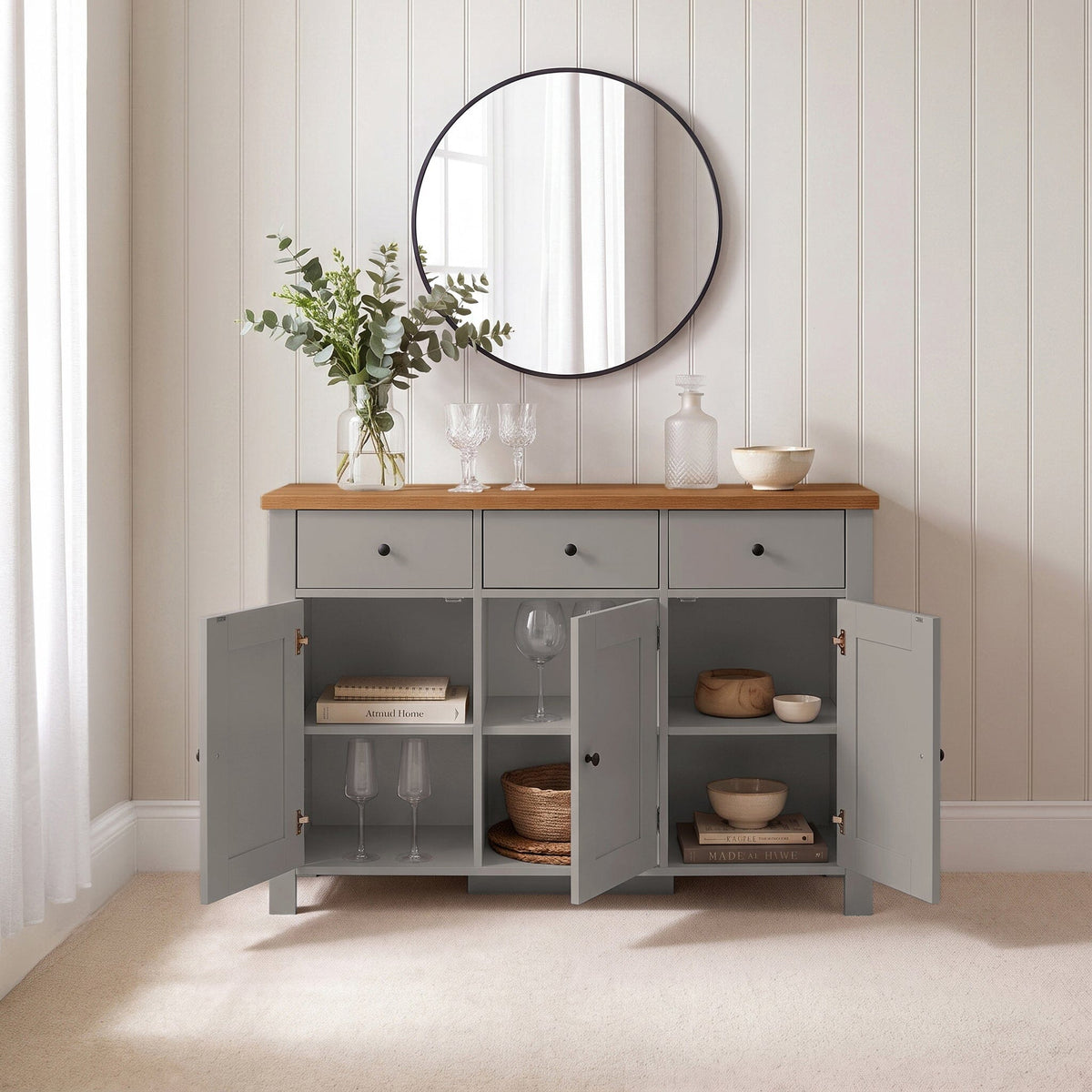 Bampton 3 Door Sideboard - Stone Grey - Laura James 