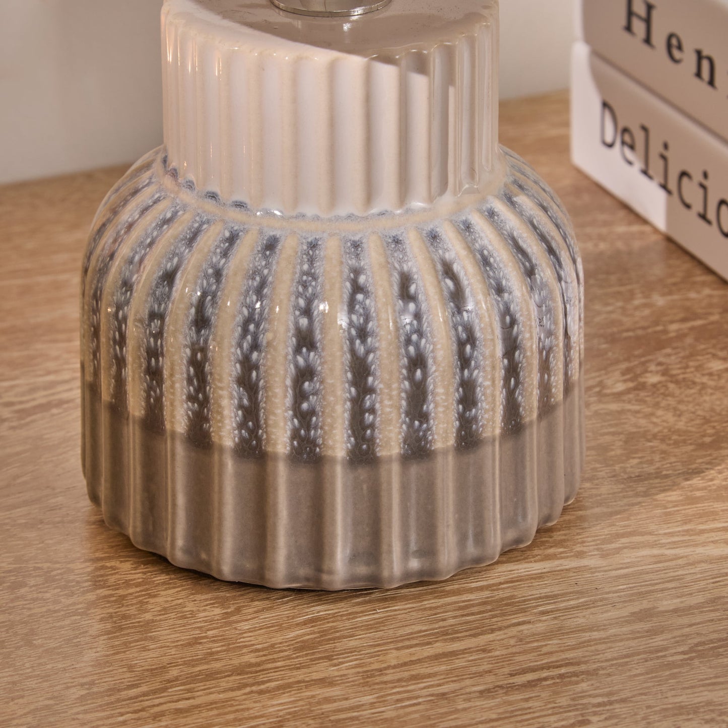 Coates 27cm Ceramic Table Lamp - Blue Reactive Glaze with Cream Linen Shade - Laura James