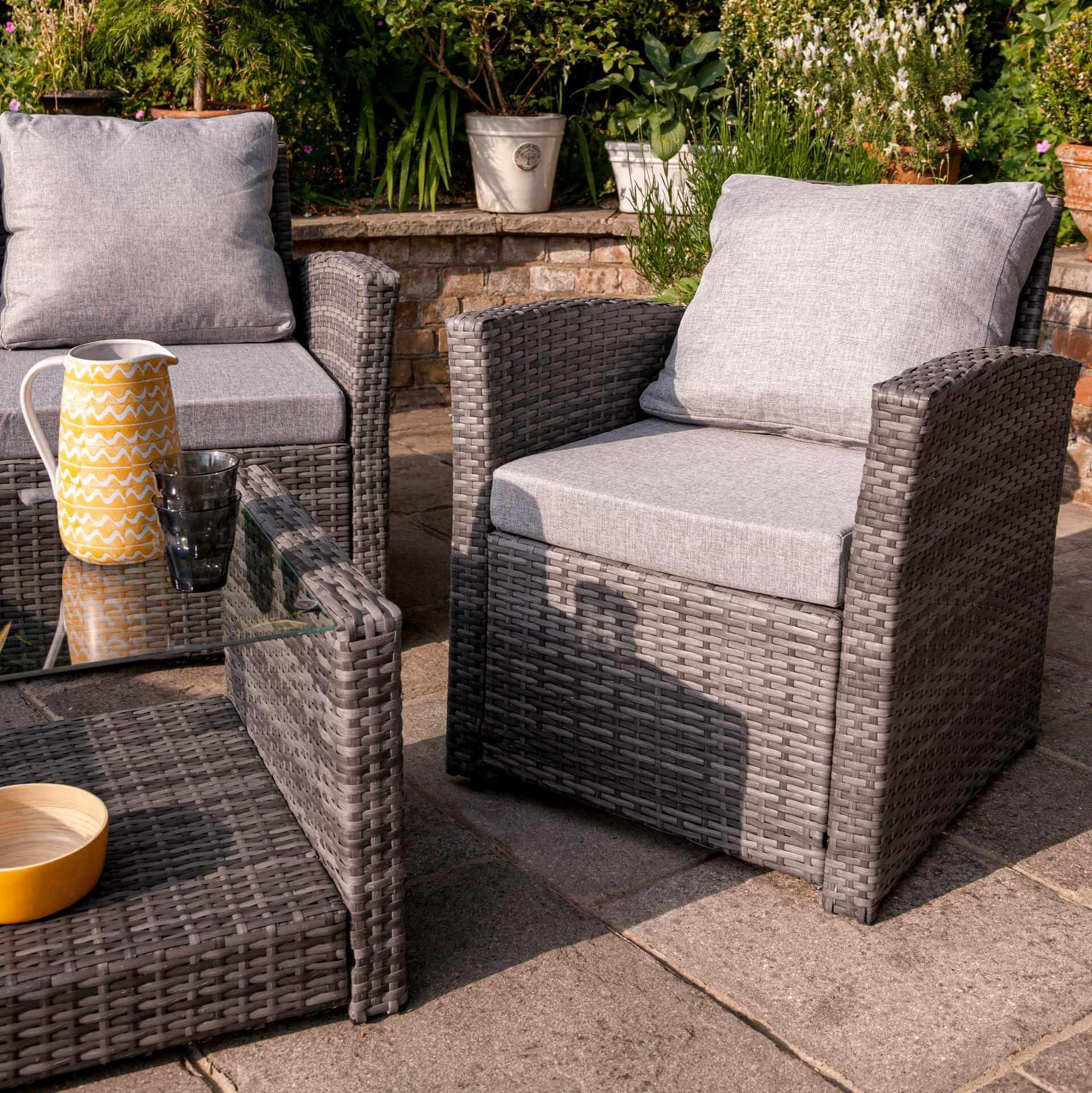 Cote Garden Sofa Set - Lean Over Parasol - 4 Seater - Grey Rattan
