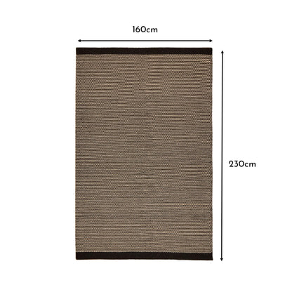 Cotham Wool & Cotton Rug - Striped Black & Natural - 160 x 230cm