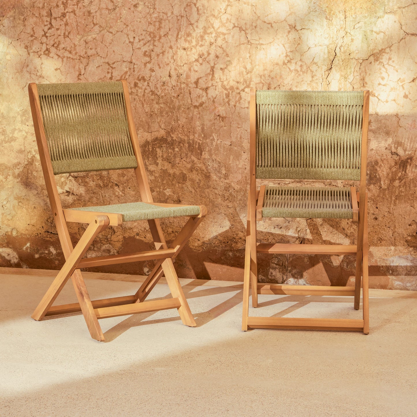 Cove White Acacia Garden Chair - Set of 2 - Mottled Green Rope