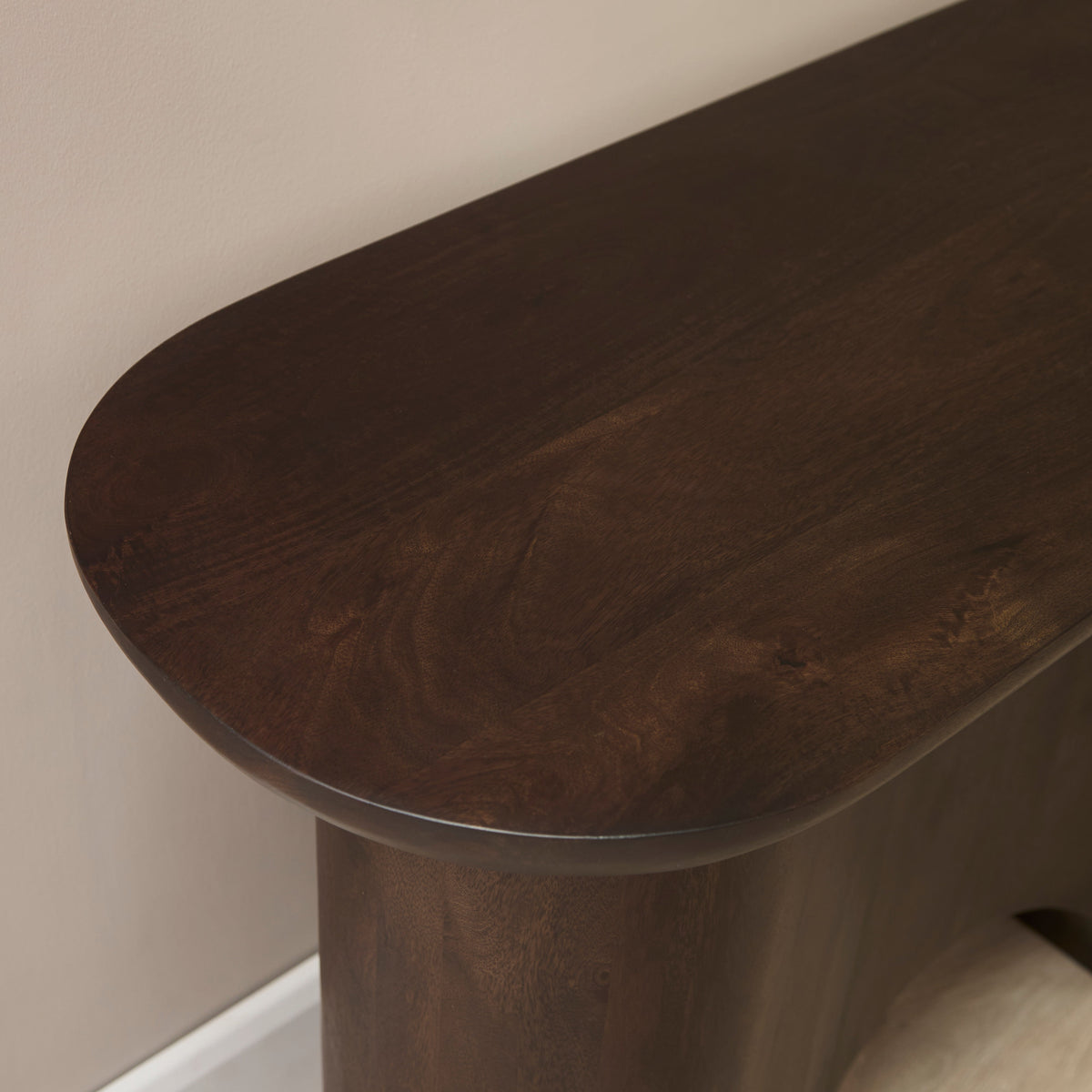 Octavia 110cm Oval Console Table - Coffee Brown Mango Wood - Laura James 