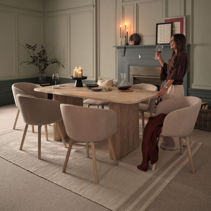 Orla 180cm Limewash Dining Table Set - 6 Seater - Archer Soft Beige Dining Chairs - Whitewash Legs