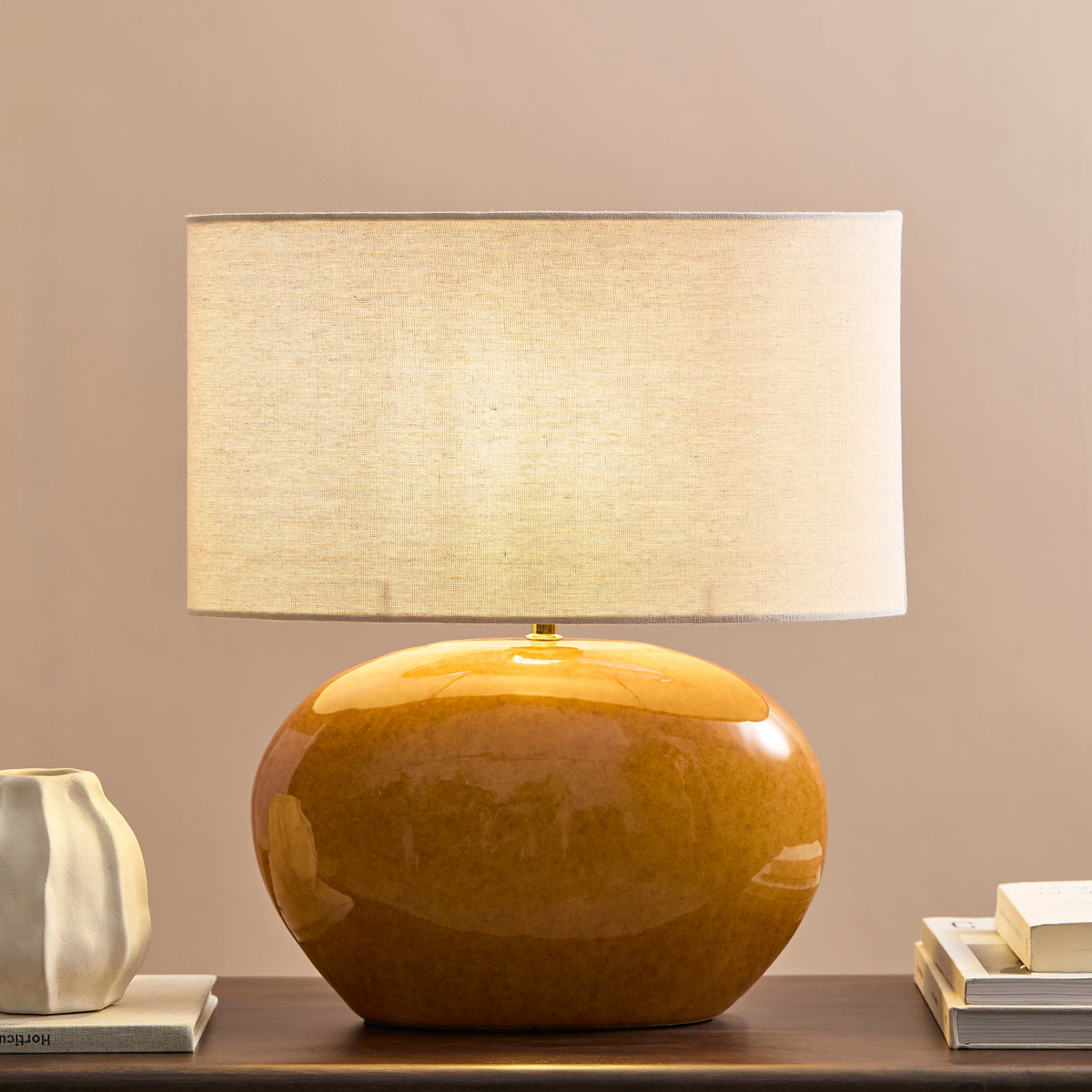 Skelton 50cm Table Lamp - Saffron Yellow with Off-White Shade - Laura James 