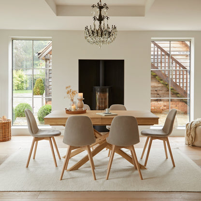 Amelia Whitewash Extending Dining Table Set - 6 Seater - Ellis Soft Beige Dining Chairs - Whitewash Legs