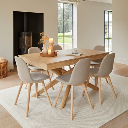 Amelia Whitewash Extending Dining Table Set - 6 Seater - Ellis Soft Beige Dining Chairs - Whitewash Legs