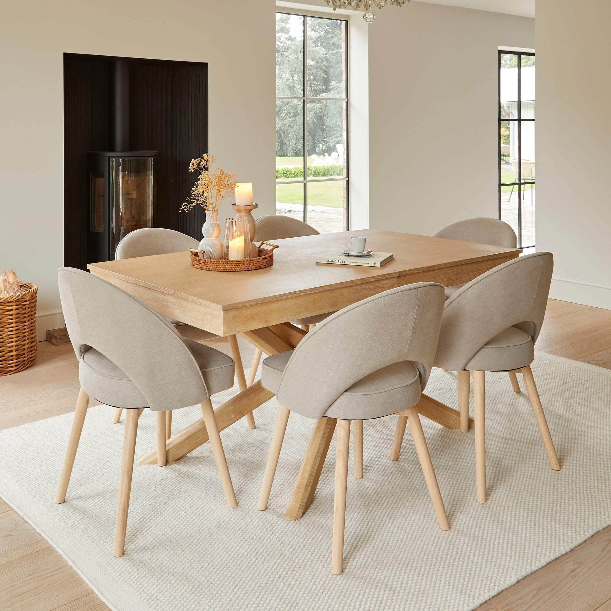 Amelia Whitewash Dining Table Set - 6 Seater - Marilyn Soft Beige Dining Chairs - Whitewash Legs - Laura James