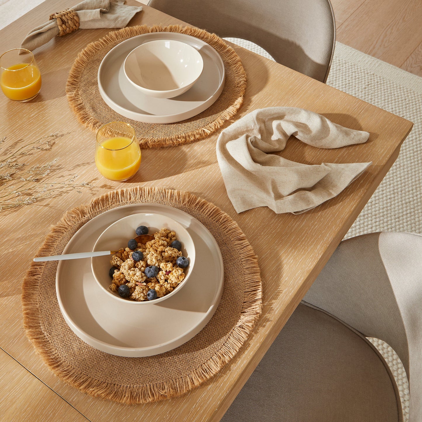 Amelia Whitewash Dining Table Set - 6 Seater - Marilyn Soft Beige Dining Chairs - Whitewash Legs