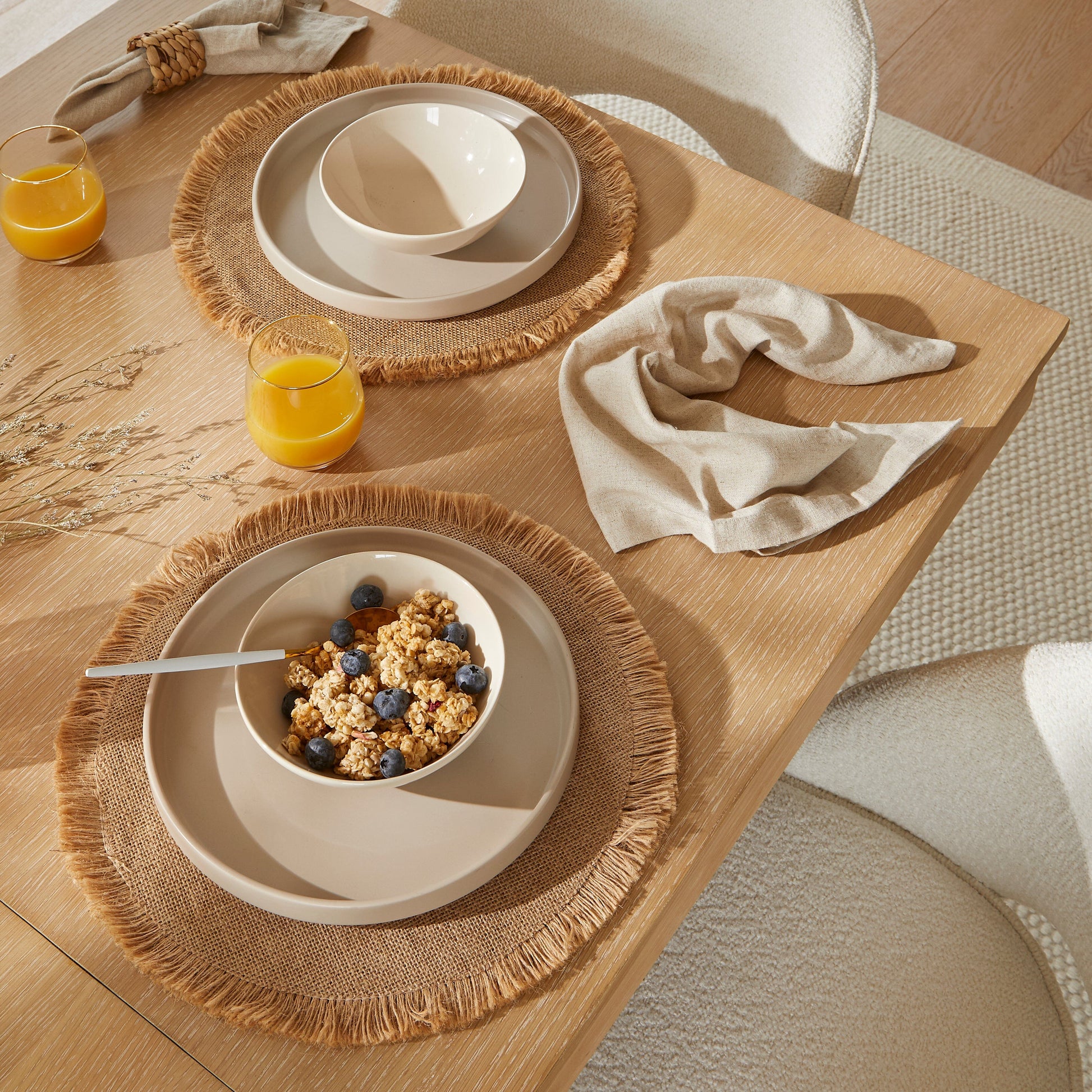 Amelia Whitewash Dining Table Set - 6 Seater - Marilyn Boucle Dining Chairs - Whitewash Legs - Laura James 