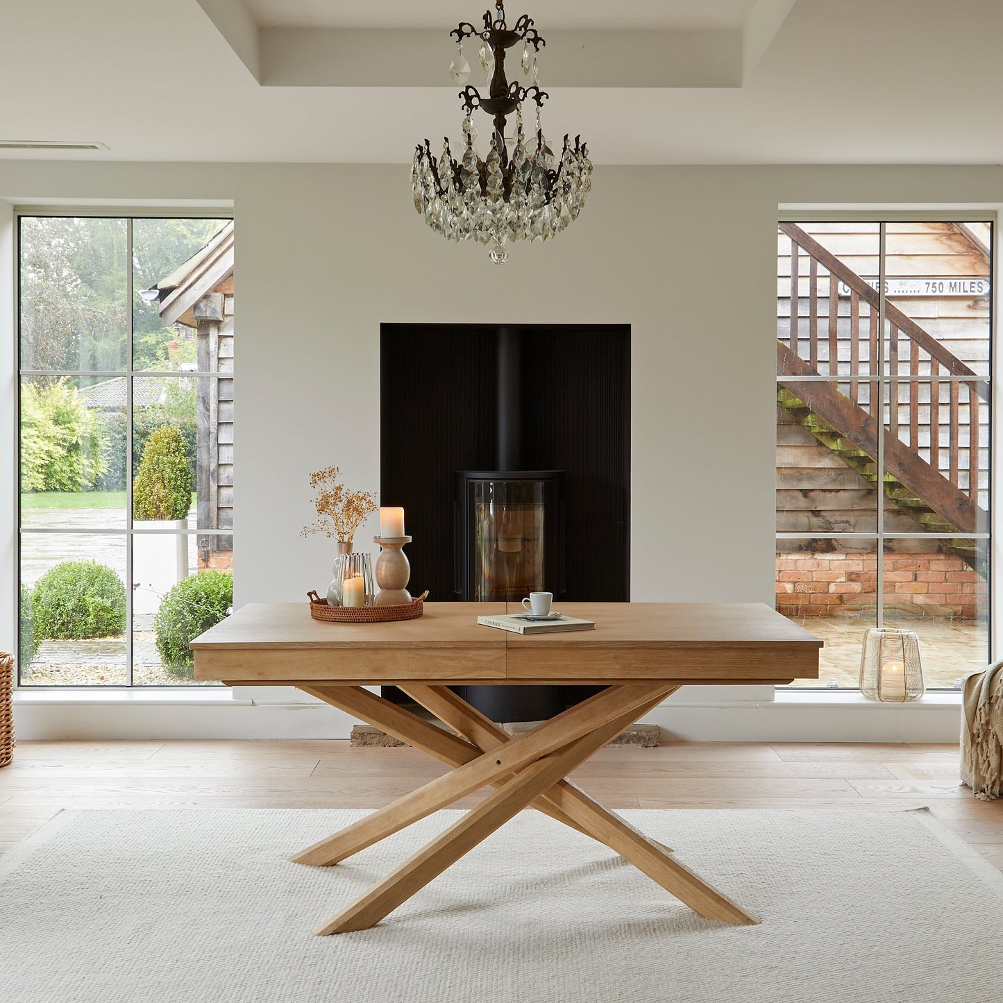 Amelia Whitewash Extending Dining Table Set - 6 Seater - Ellis Soft Beige Dining Chairs - Whitewash Legs