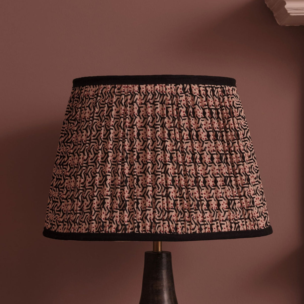 Nimana 35cm Gathered Lamp Shade - Black & Red Geometric