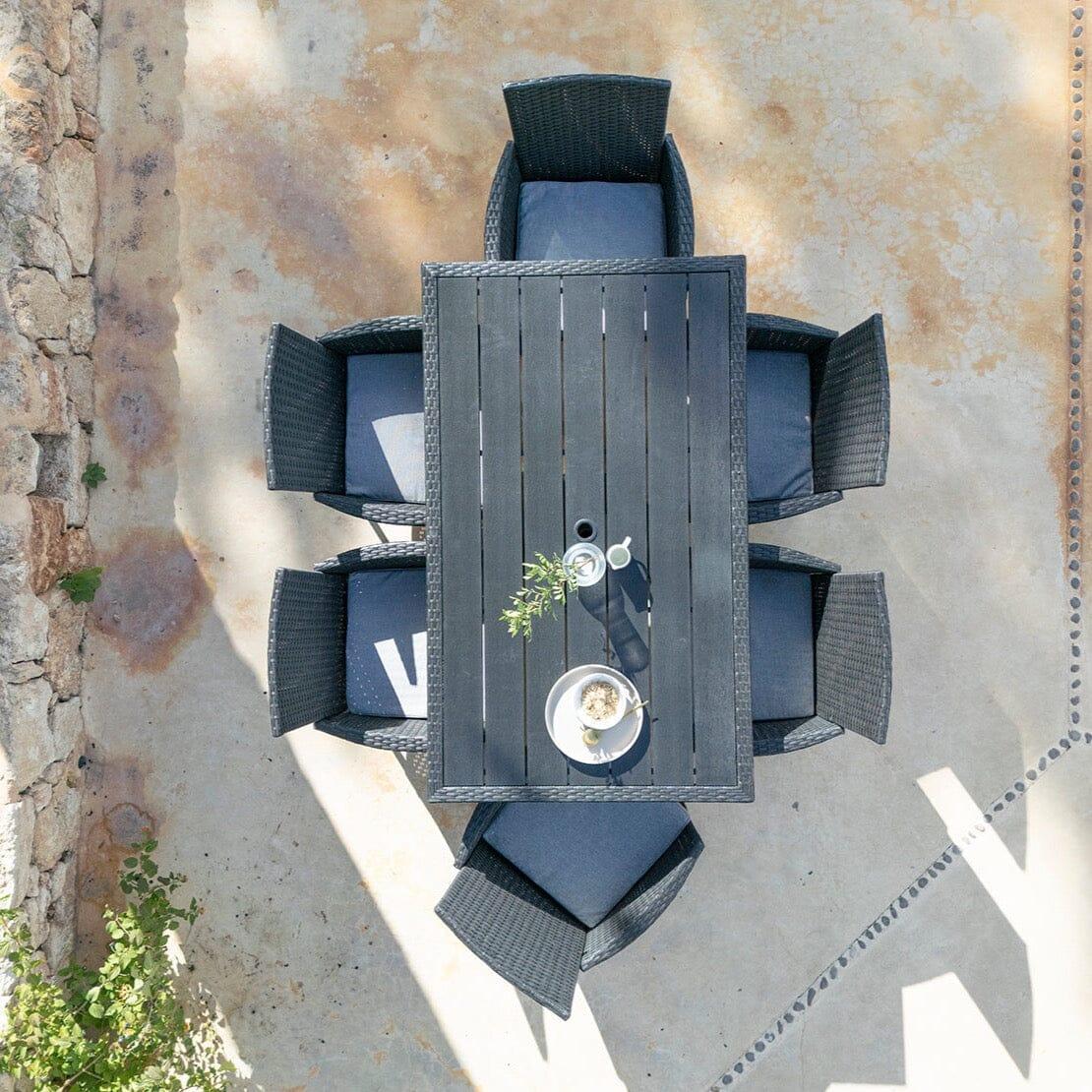 Marston 6 Seater Rattan Outdoor Dining Set - Rattan Garden Furniture - Black - Polywood Top - Laura James
