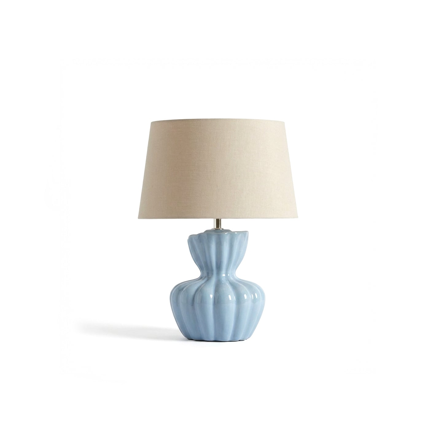 Dawes 30cm Ceramic Lamp Base - Cornflower Blue & Coningsby 30cm Cotton Lamp Shade - Taupe - Laura James