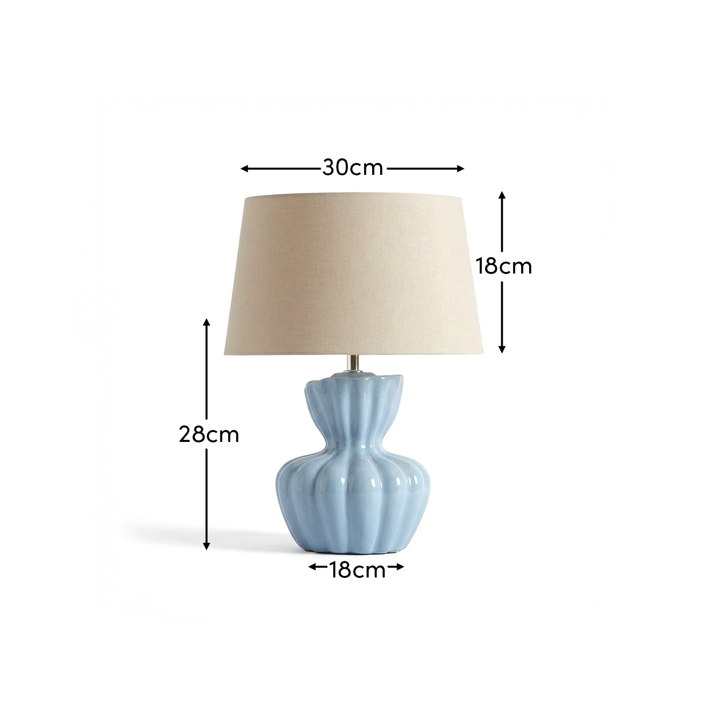 Dawes 30cm Ceramic Lamp Base - Cornflower Blue & Coningsby 30cm Cotton Lamp Shade - Taupe - Laura James