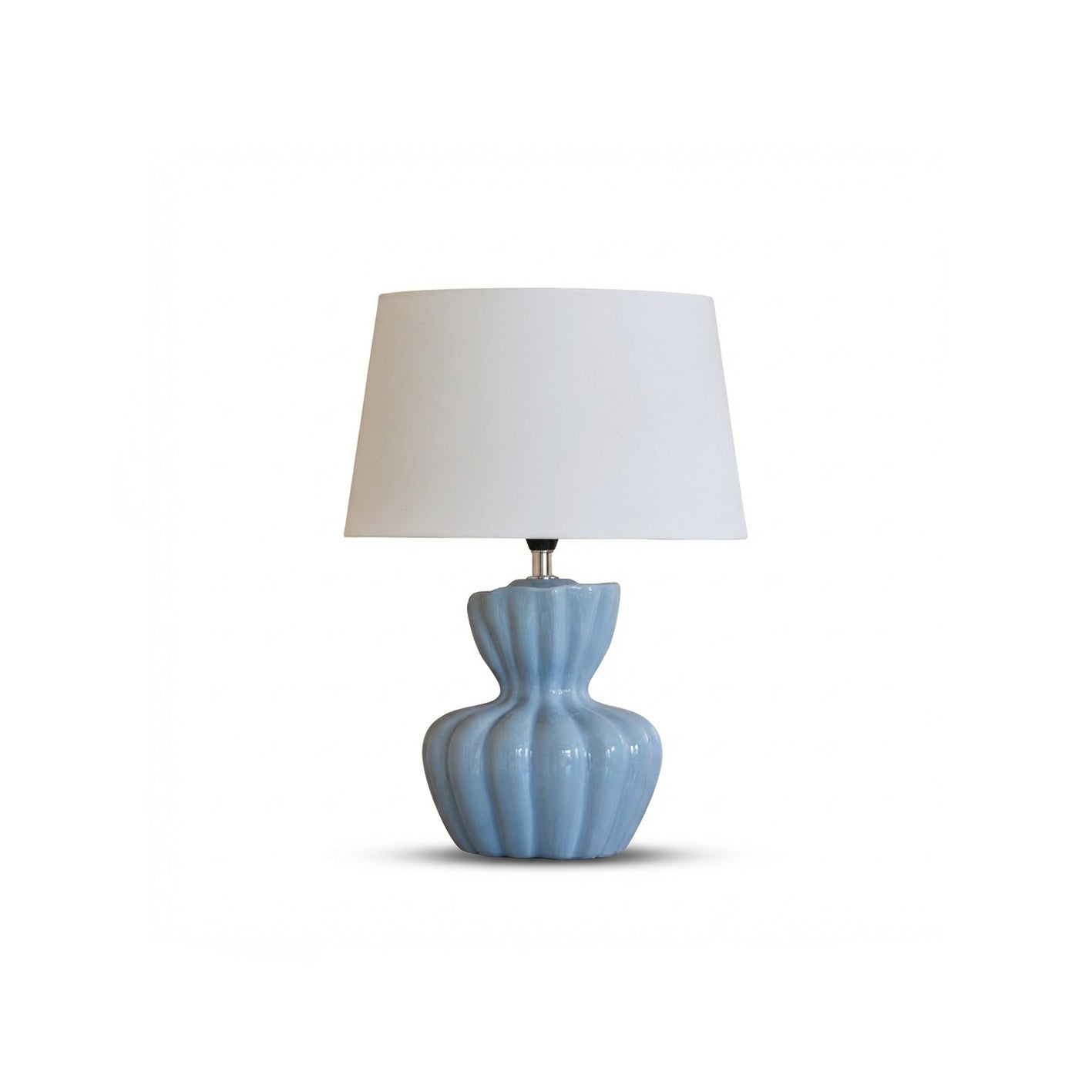 Dawes 30cm Ceramic Lamp Base - Cornflower Blue with Coningsby 30cm Cotton Lamp Shade - Snow White - Laura James