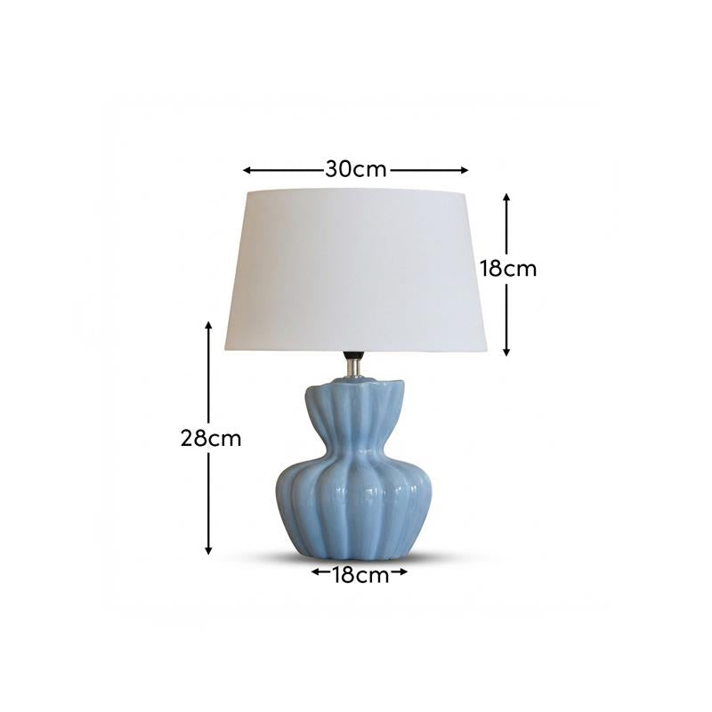 Dawes 30cm Ceramic Lamp Base - Cornflower Blue with Coningsby 30cm Cotton Lamp Shade - Snow White - Laura James
