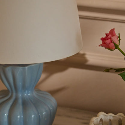 Dawes 30cm Ceramic Lamp Base - Cornflower Blue with Coningsby 30cm Cotton Lamp Shade - Snow White - Laura James
