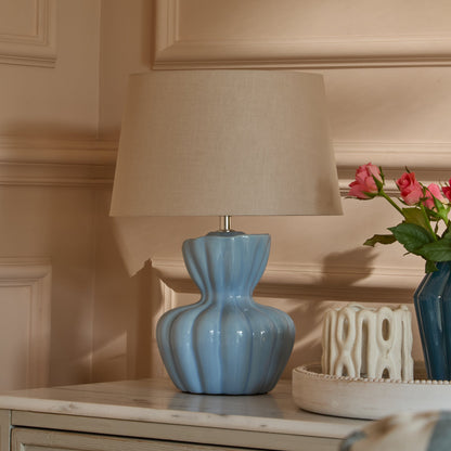 Dawes 30cm Ceramic Lamp Base - Cornflower Blue & Coningsby 30cm Cotton Lamp Shade - Taupe - Laura James