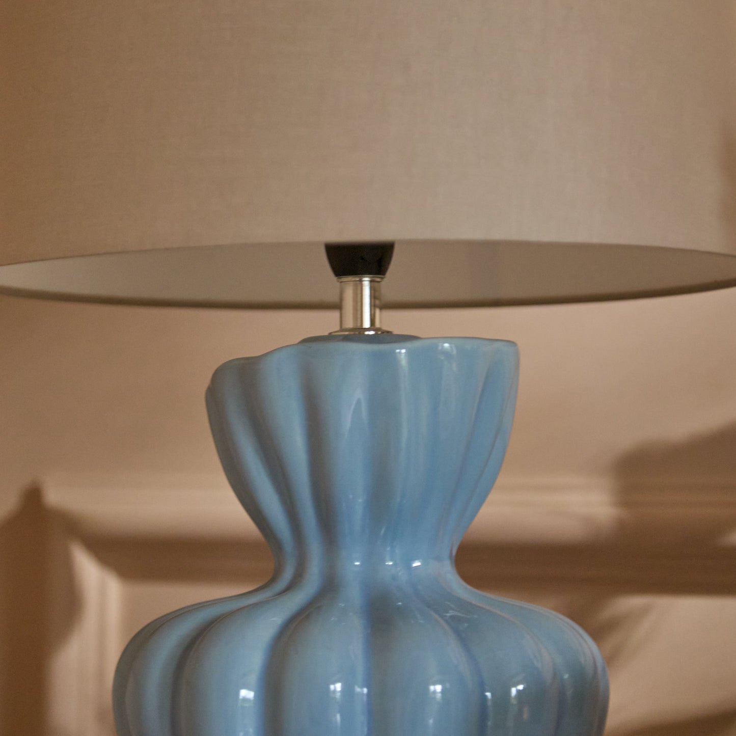 Dawes 30cm Ceramic Lamp Base - Cornflower Blue & Coningsby 30cm Cotton Lamp Shade - Taupe - Laura James