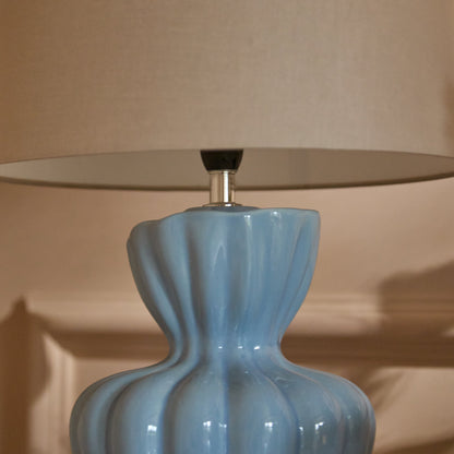 Dawes 30cm Ceramic Lamp Base - Cornflower Blue & Coningsby 30cm Cotton Lamp Shade - Taupe - Laura James