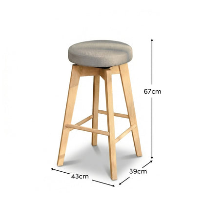 Digby Fawn Linen Swivel Backless Bar Stools - Set of 2 - Whitewash Oak Legs - Laura James