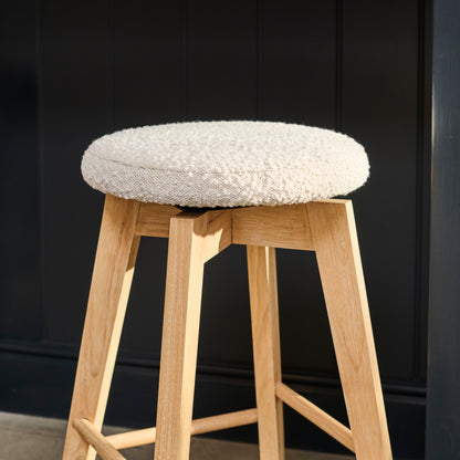 Digby Off White Boucle Swivel Backless Stools - Set of 2 - Whitewash Oak Legs - Laura James