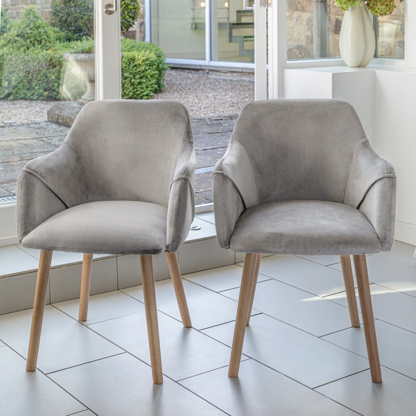 Freya armchairs - set of 2 - grey velvet and pale oak - Laura James