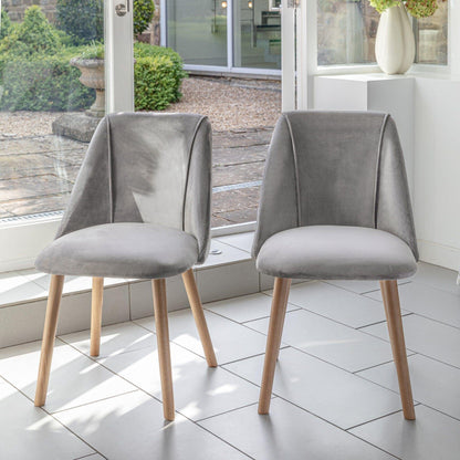 Freya dining chairs - set of 2 - grey velvet and oak