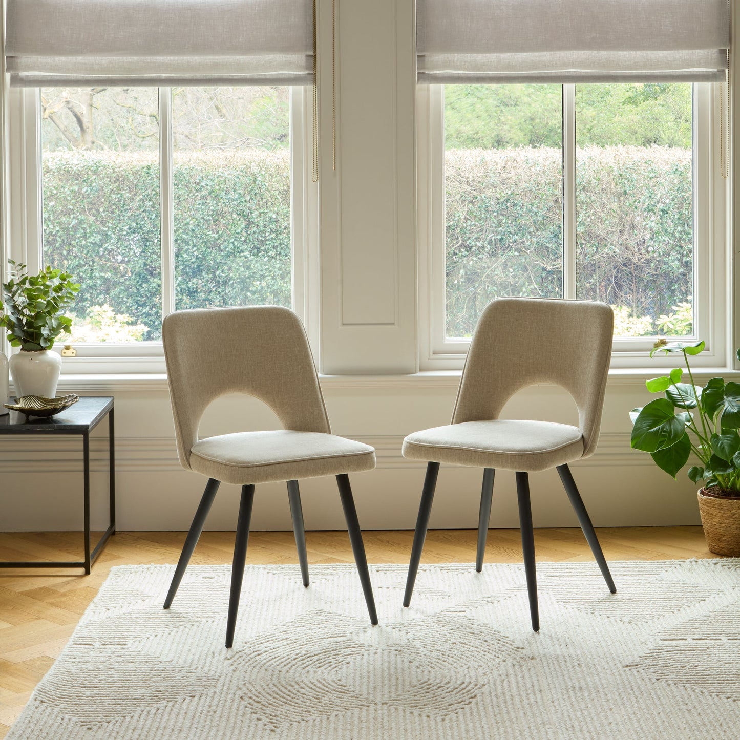 Dolly Mink Taupe Dining Chairs - Set of 2 - Black Metal Legs - Laura James