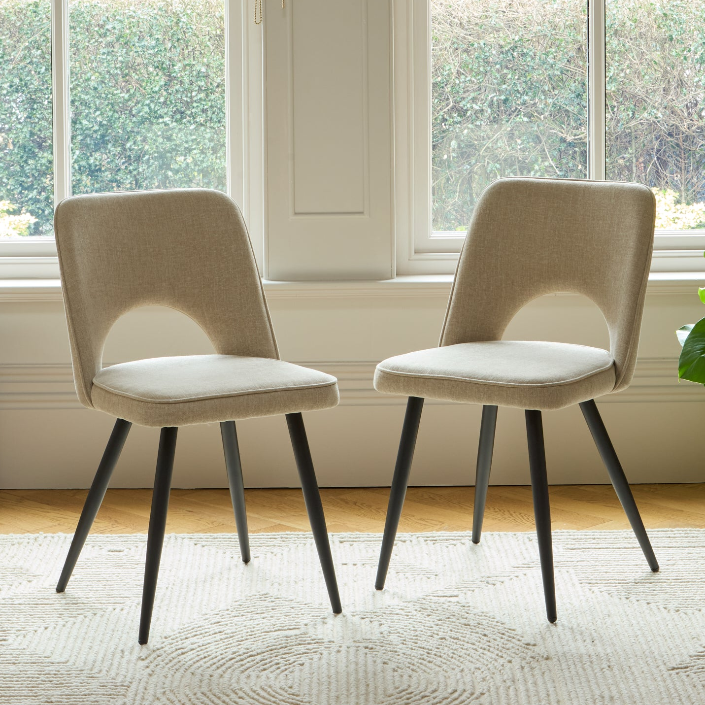 Dolly Mink Taupe Dining Chairs - Set of 2 - Black Metal Legs - Laura James
