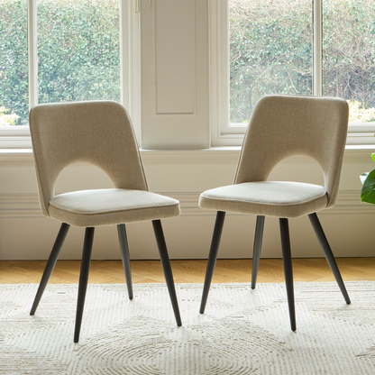 Dolly Mink Taupe Dining Chairs - Set of 2 - Black Metal Legs - Laura James
