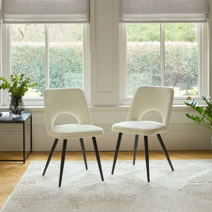 Dolly Oyster White Dining Chairs - Set of 2 - Black Metal Legs - Laura James
