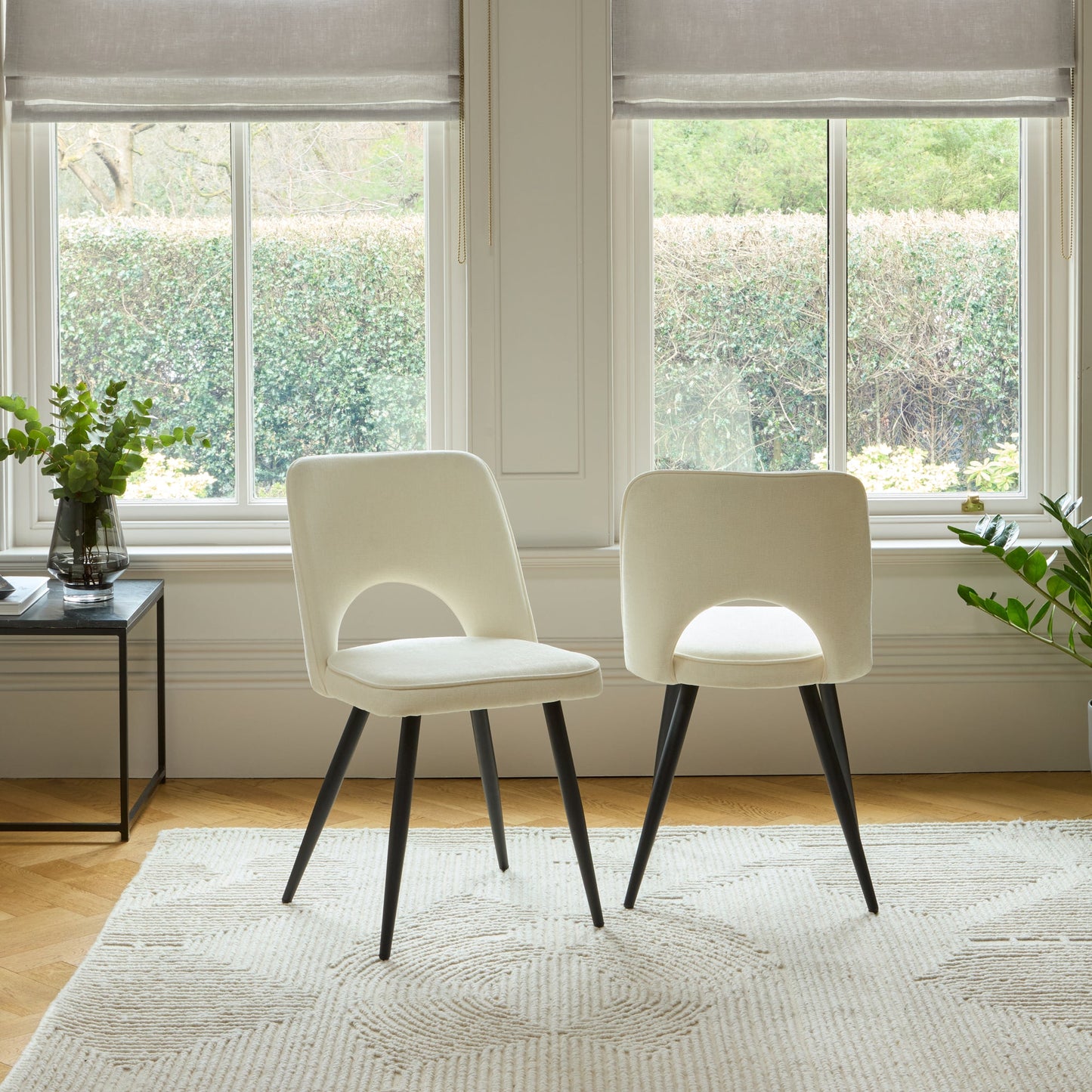 Dolly Oyster White Dining Chairs - Set of 2 - Black Metal Legs - Laura James