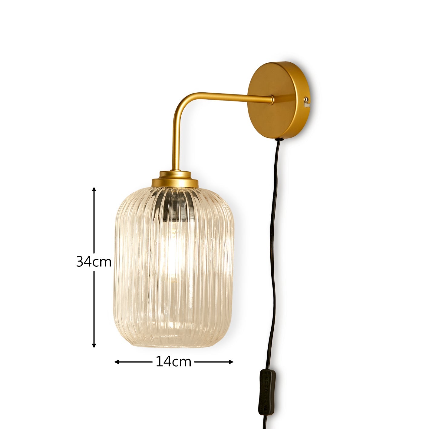 Elland Plug in Wall Light Gold - Clear Glass- Laura James 