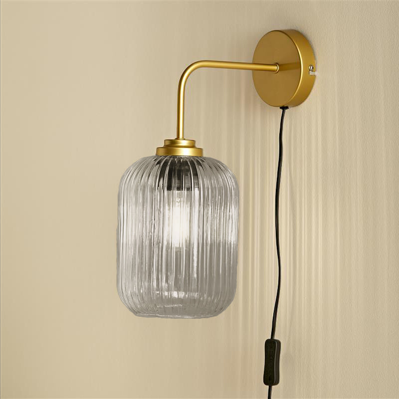 Elland Plug in Wall Light Gold - Smoked Glass - Laura James 