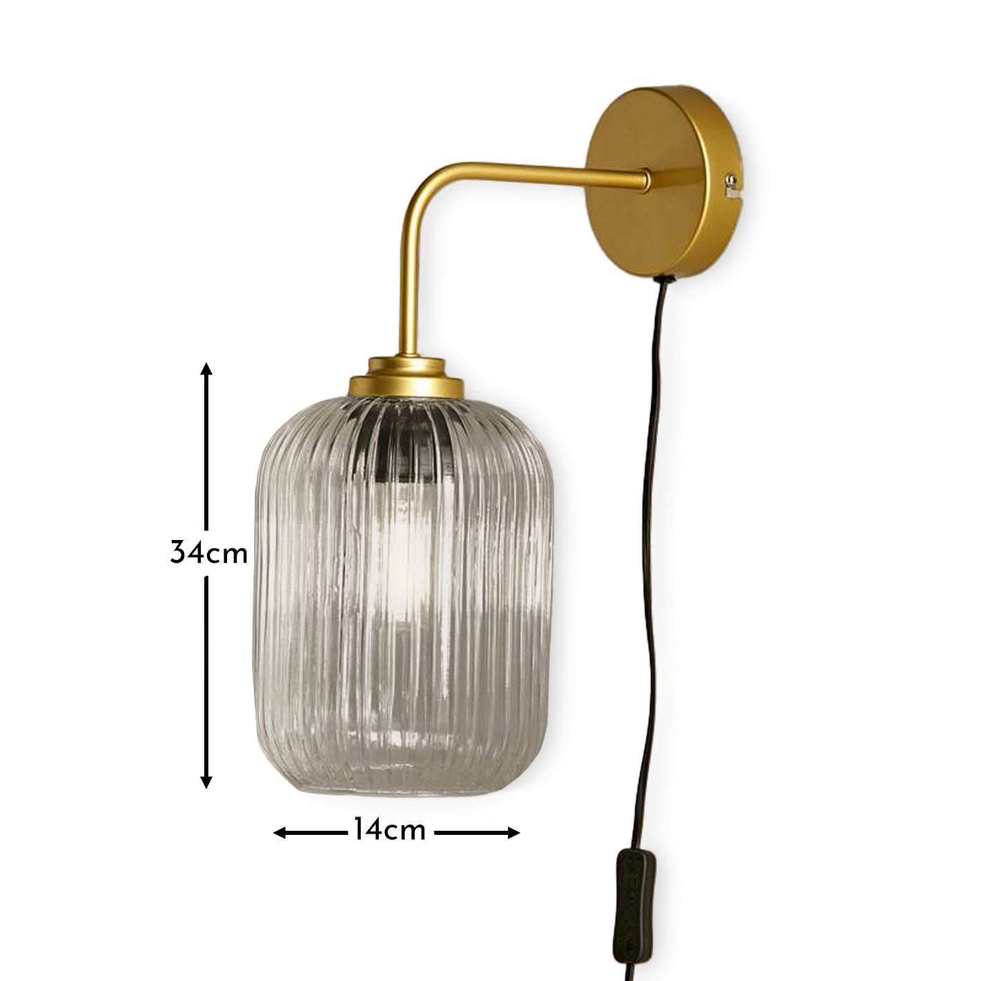Elland Plug in Wall Light Gold - Smoked Glass - Laura James 