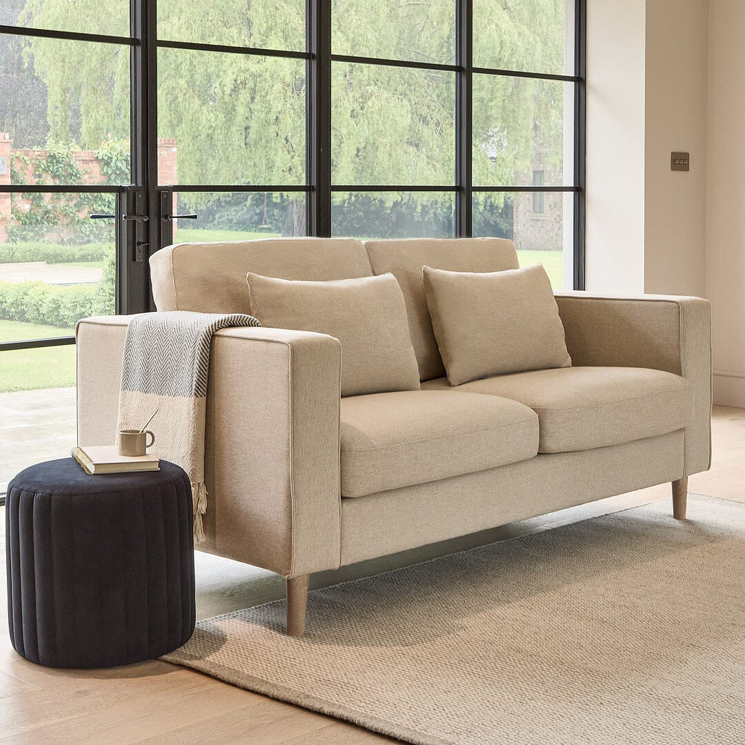 Emily 2 Seater Sofa - Sand with Whitewash Oak Legs - Laura James 