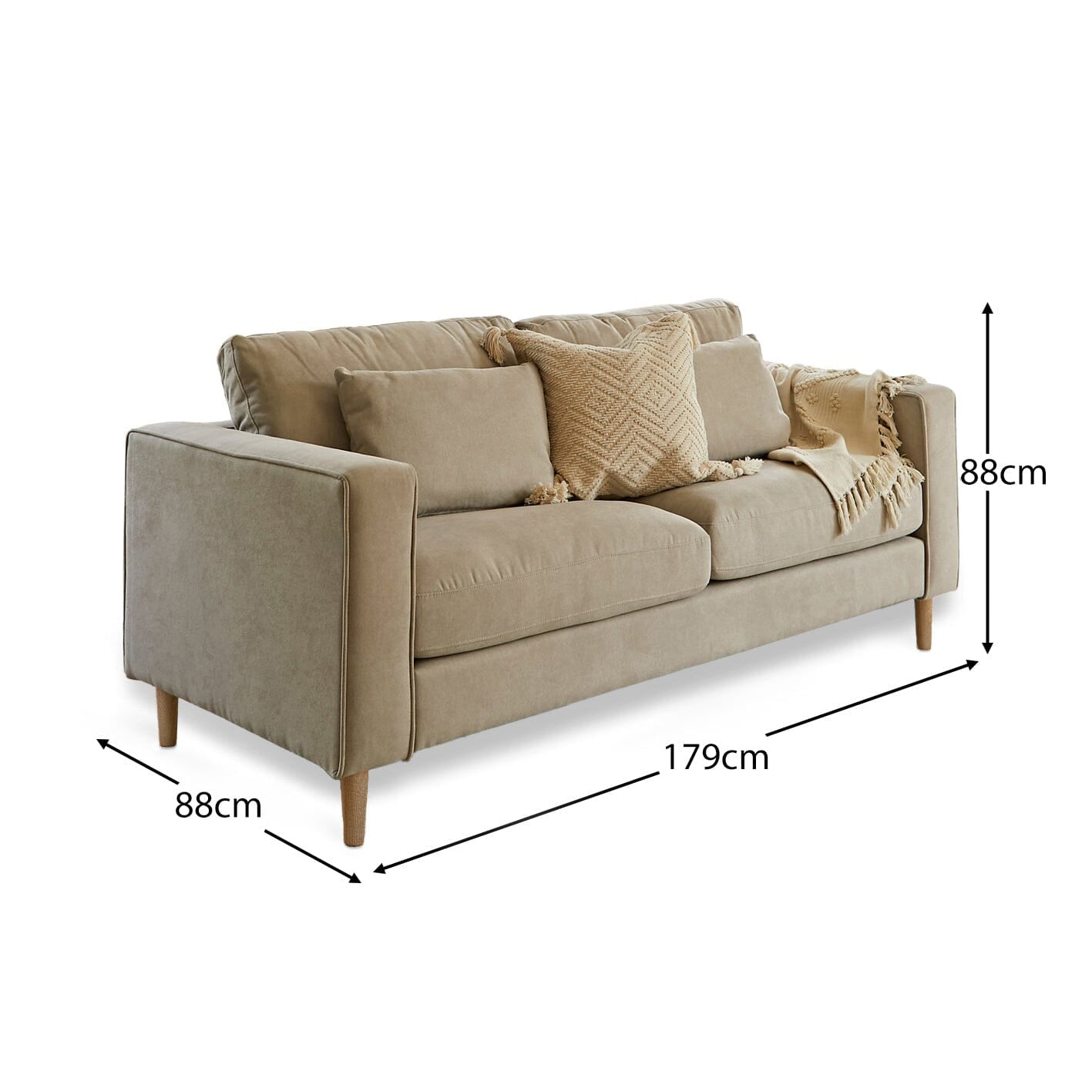 Emily 2 Seater Sofa - Soft Beige with Whitewash Oak Legs - Laura James