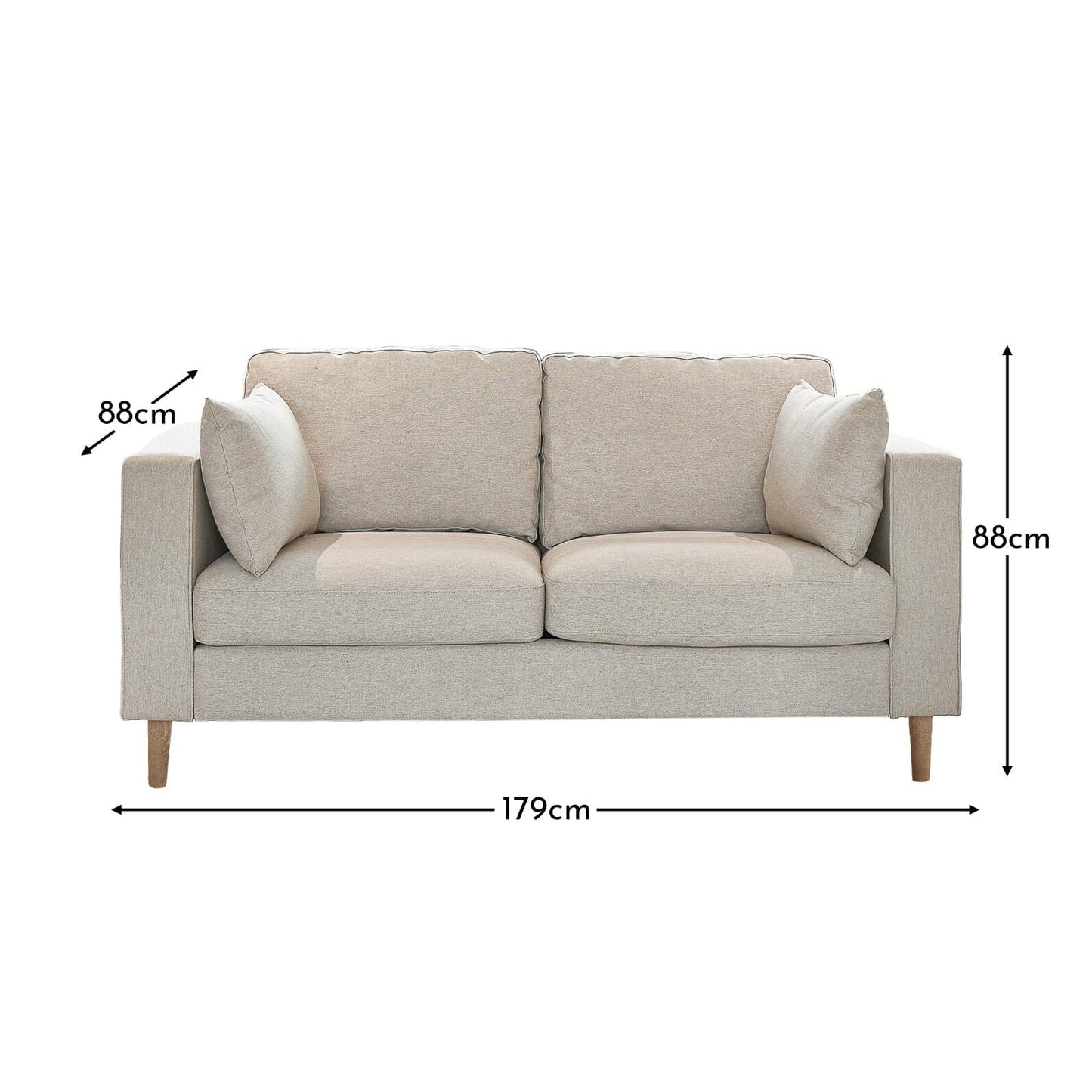 Emily 2 Seater Sofa - Sand with Whitewash Oak Legs - Laura James 