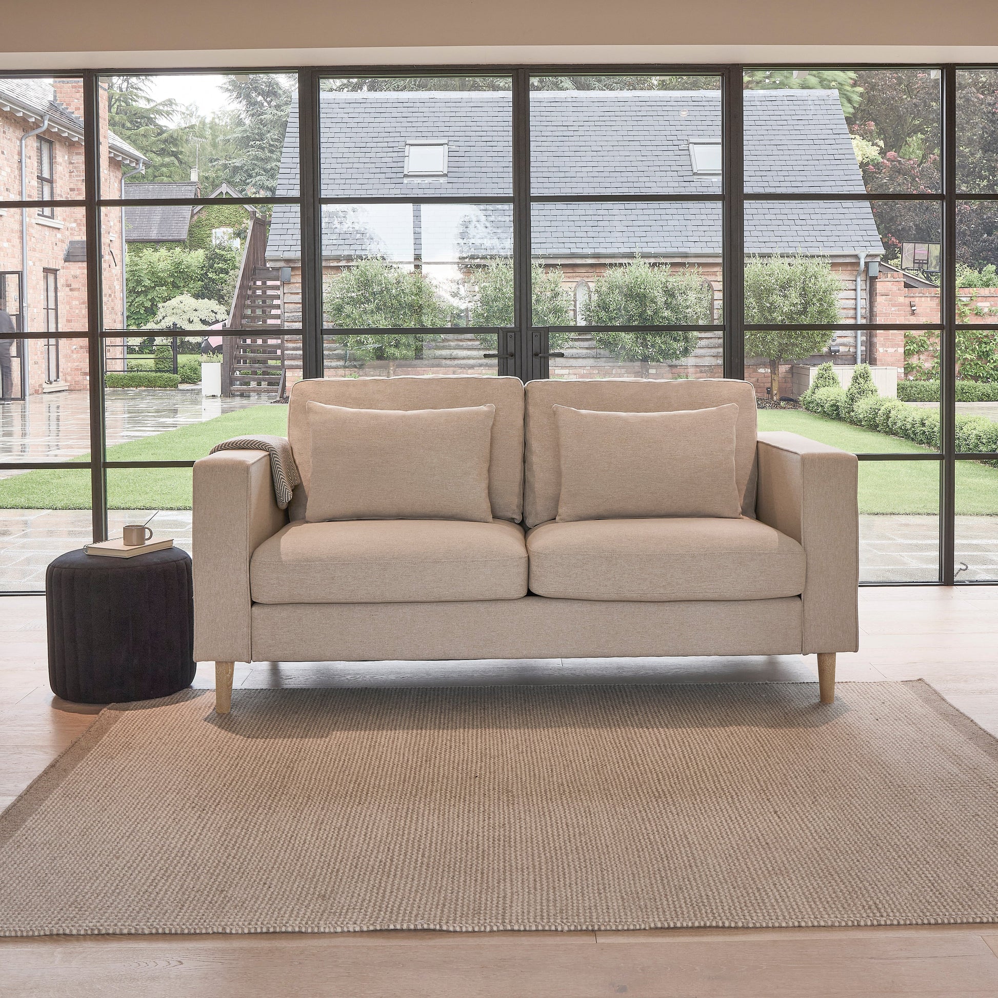 Emily 2 Seater Sofa - Sand with Whitewash Oak Legs - Laura James 