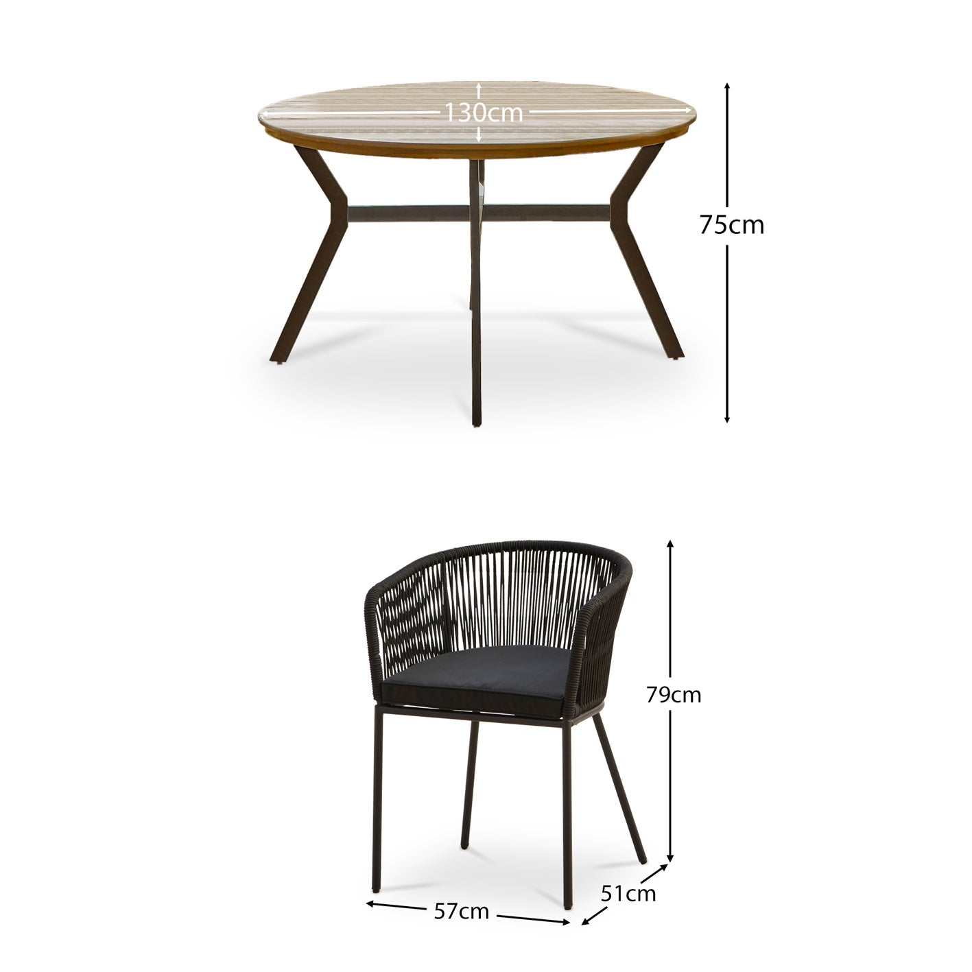 Ezra Round 4 Seater Dining Table Set with Hali Black Rope Chairs - Laura James 