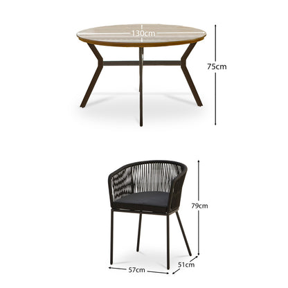 Ezra Round 4 Seater Dining Table Set with Hali Black Rope Chairs - Laura James 
