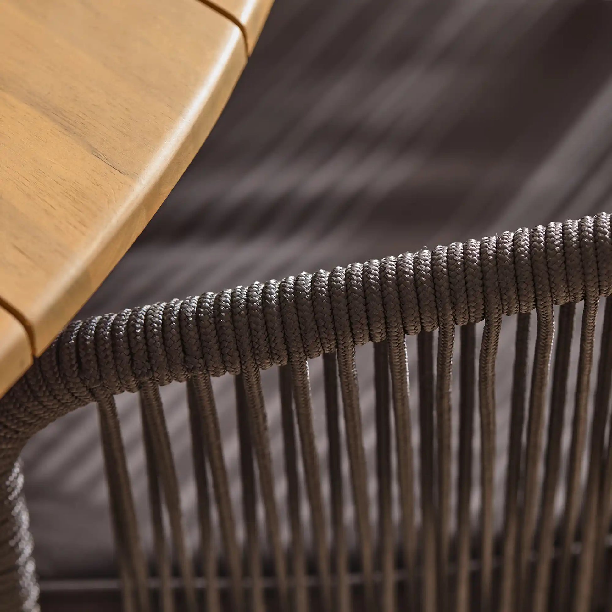 Ezra Whitewash Round Outdoor Dining Table Set with Black  Hali Rope Chairs - Laura James 