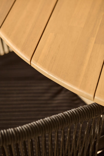 Ezra Whitewash Round Outdoor Dining Table Set with Black  Hali Rope Chairs - Laura James 