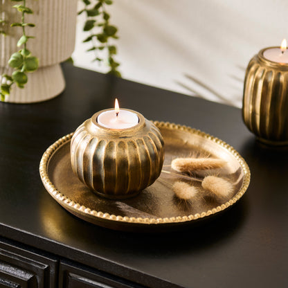 Elcombe Small Metal Tea Light Holder - Bronze - Laura James