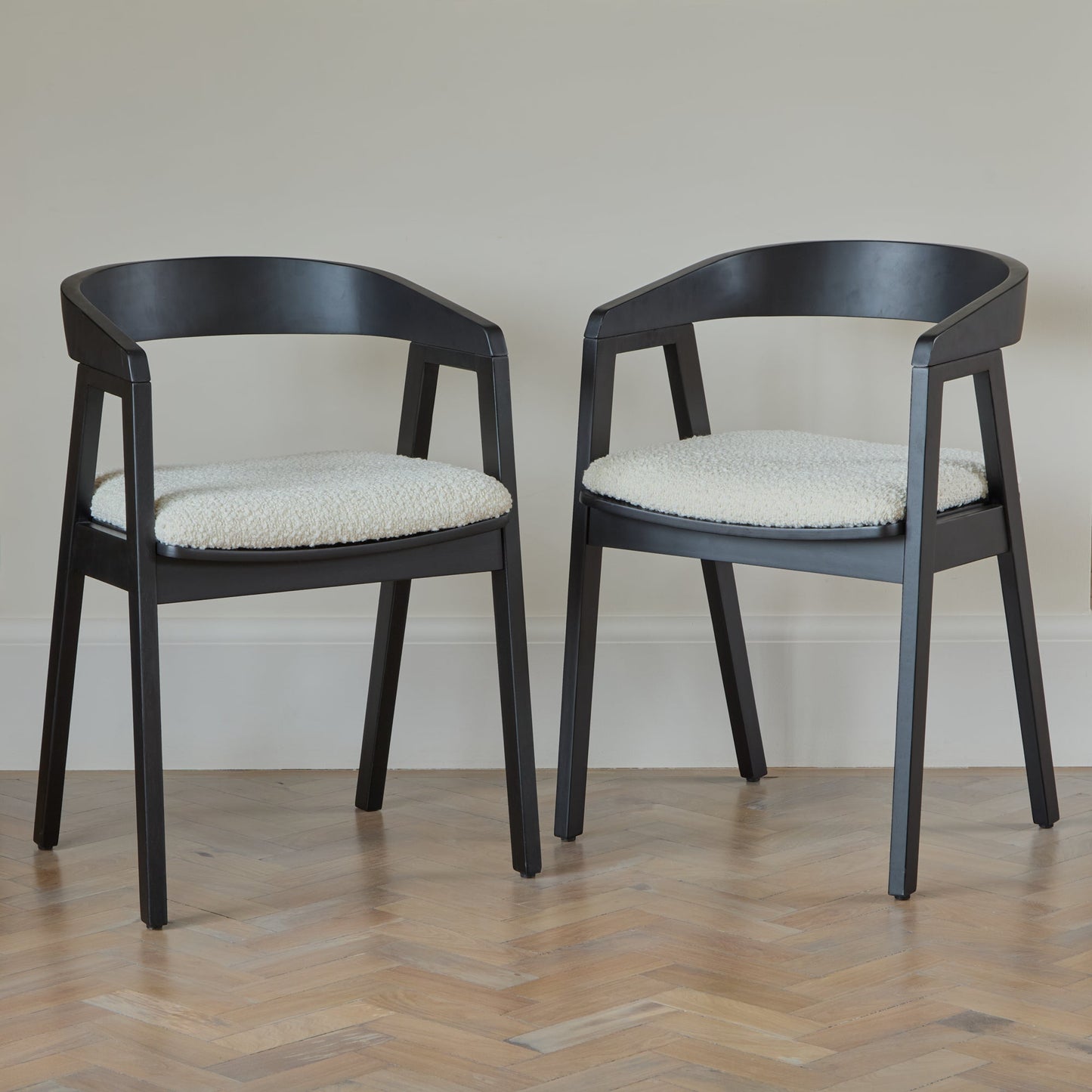 Ella Carver Off White Boucle Chair - Set of 2 - Black Oak Legs - Laura James