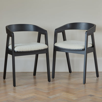 Ella Carver Off White Boucle Chair - Set of 2 - Black Oak Legs - Laura James