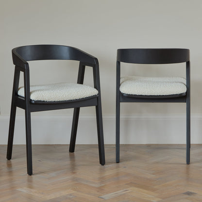 Ella Carver Off White Boucle Chair - Set of 2 - Black Oak Legs - Laura James
